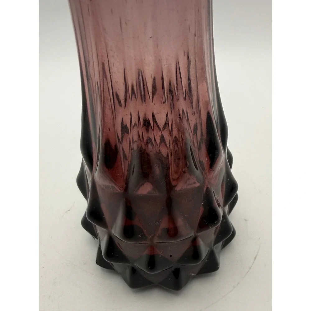 Vtg Amethyst Purple Swung Glass Five Finger Vase Mid Century Modern Diamond Base